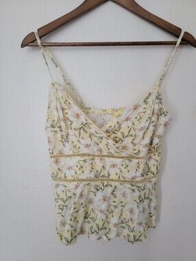 Blue Rain for Francesca's Yellow Floral Crossover Camisole Top
